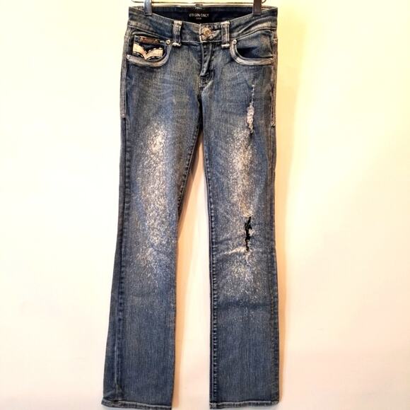 Virgin Only Distressed Blue Jeans Low Rise Size 3 - Picture 1 of 16